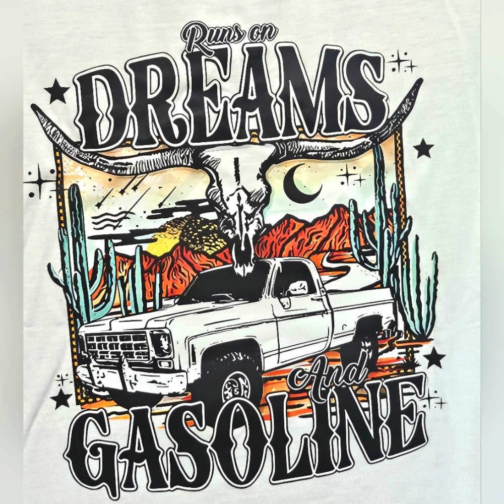 NWT White Graphic Tee with Truck and Desert Scene "Dreams And Gasoline" - Picture 3 of 4